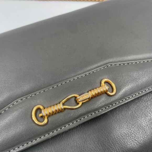 Celine Vintage Gray Leather Crossbody Bag Purse WOC Wallet on Chain Mini Clutch - Picture 8 of 12